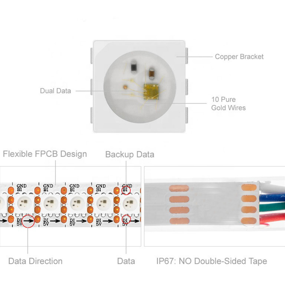 Details about   WS2813 WS2815 Upgraded WS2812B LED Pixels strip light Dual Signal Addressable 