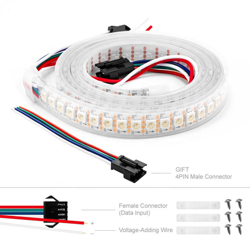 DC5V WS2813 (upgradovaný WS2812B) Breakpoint-continue 144 LED individuálně adresovatelných digitálních LED páskových světel (duální signální dráty), vodotěsné Dream Color Programovatelné 5050 RGB Flexibilní LED páskové světlo，1m/3.28ft