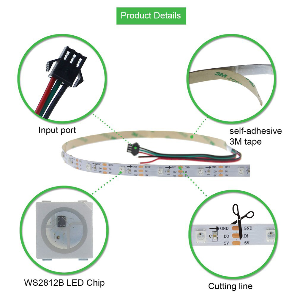DC5V WS2812B 5050 Color Chasing RGB LED světelný pás 30 LED/m 1.64-16.4 stop DC5V WS2812B 5050 Color Chasing RGB LED světelný pás 30 LED/m 1.64-16.4 stop