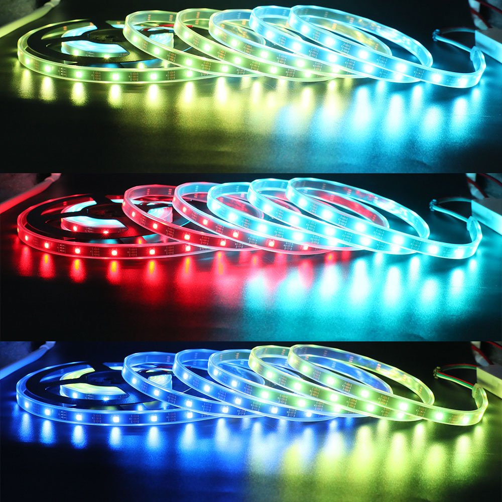 Flexibilní LED pásková světla řady WS2812B DC5V, programovatelné sledování plné barvy pixelů, venkovní vodotěsné volitelné, 30 LED/m 1.64–16.4 stop na kotouč v prodeji Flexibilní LED pásková světla řady WS2812B DC5V, programovatelné sledování plné barvy pixelů, venkovní vodotěsné volitelné, 30 LED/m 1.64–16.4 stop na kotouč v prodeji