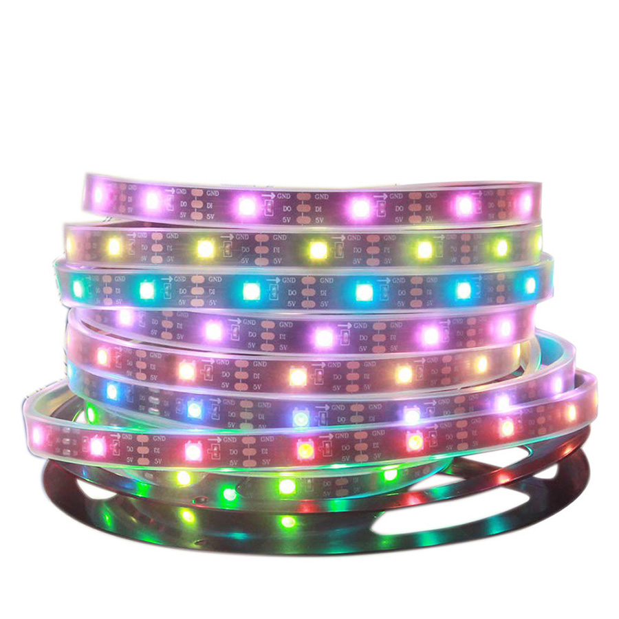 Flexibilní LED pásková světla řady WS2812B DC5V, programovatelné sledování plné barvy pixelů, venkovní vodotěsné volitelné, 30 LED/m 1.64–16.4 stop na kotouč v prodeji Flexibilní LED pásková světla řady WS2812B DC5V, programovatelné sledování plné barvy pixelů, venkovní vodotěsné volitelné, 30 LED/m 1.64–16.4 stop na kotouč v prodeji
