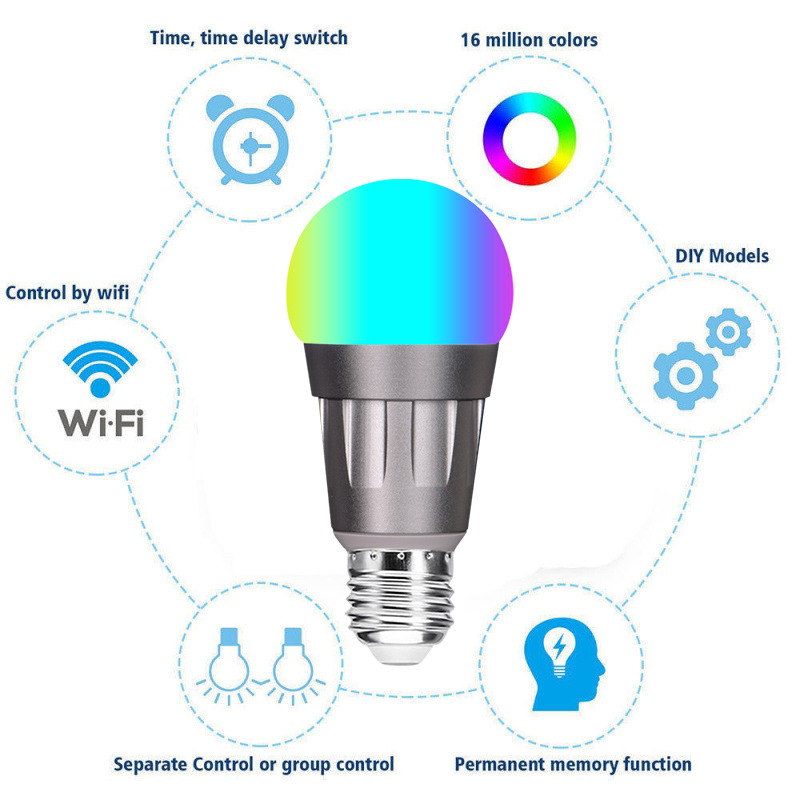 E26 11W RGB Smart WiFi dálkové hlasové ovládání LED žárovka, AC85-265V, LED žárovka měnící barvu E26 11W RGB Smart WiFi dálkové hlasové ovládání LED žárovka, AC85-265V, LED žárovka měnící barvu