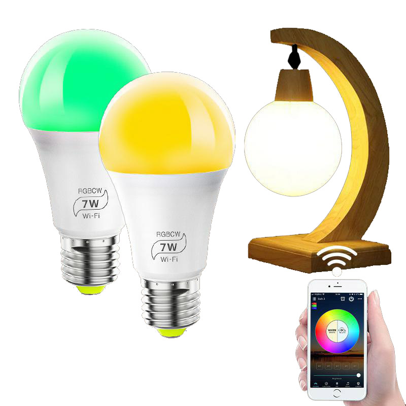 E27 7W RGB+CCT Smart WiFi LED žárovka,Práce s Alexa & Google,AC100-240V,Změna barev a stmívatelná barevná bublina
