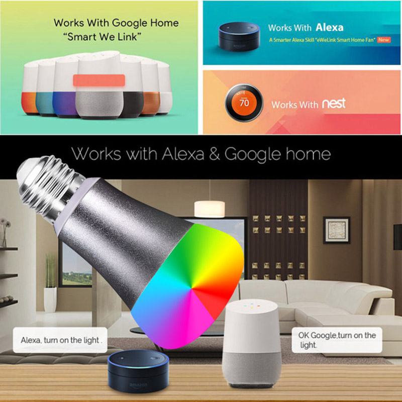 5/10x Wifi Smart Dimming RGB LED Light Bulb for Alexa/Google Home App Control 