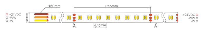 čtyřřadá LED pásková světla pro duální bílé