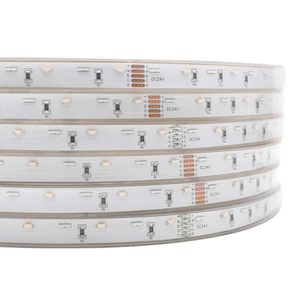 Vodotěsná LED světla RGBW – 72LED/m 24V boční LED pásek – 3000K/4000K/6000K bílé světlo