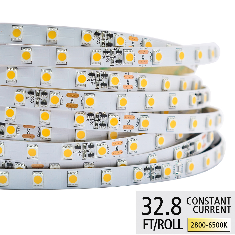 DC24V 5050SMD s konstantním proudem bílé LED páskové světlo – 293 Lumenů/Ft – 32.8 až 65.6 Ft Volitelné