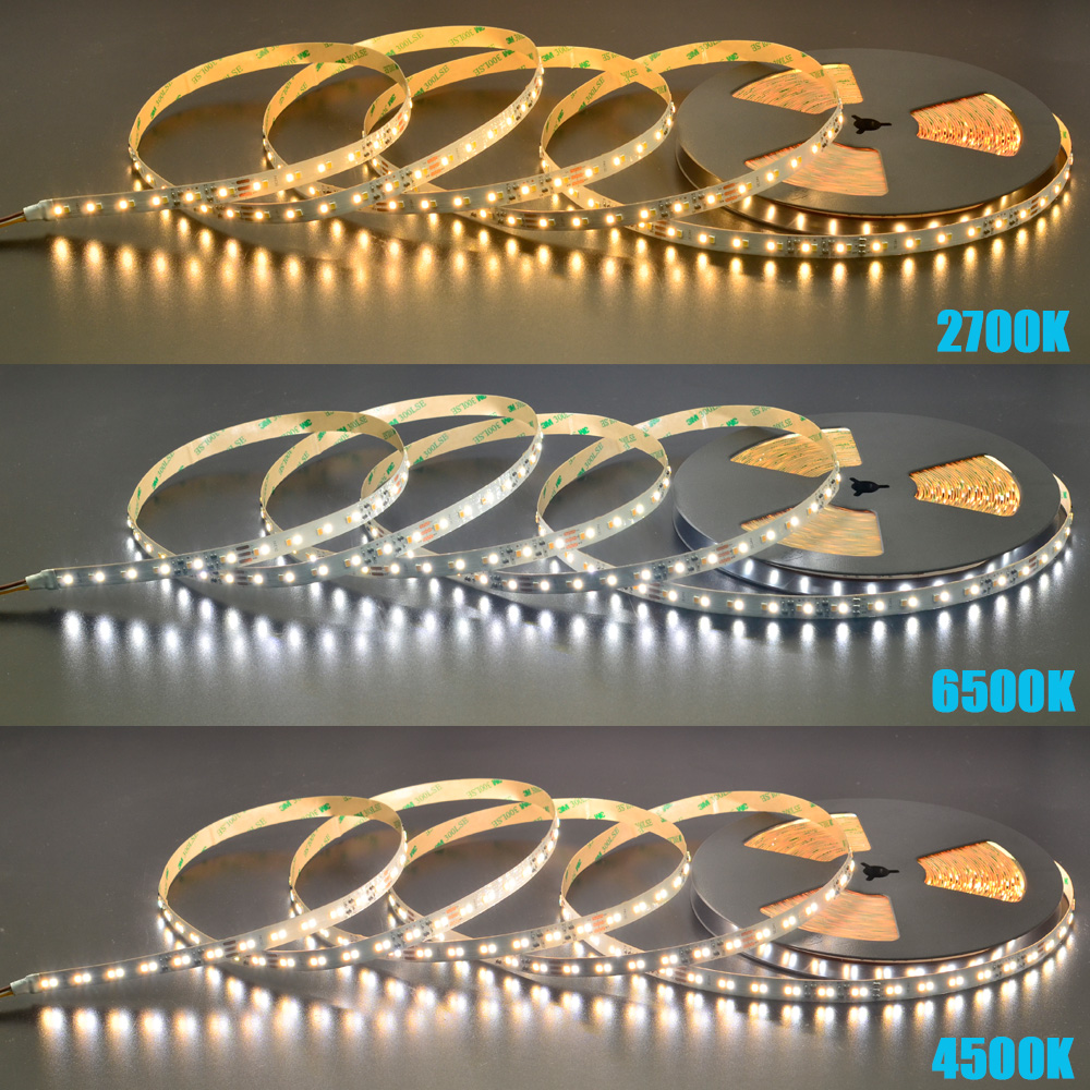 5V 12V 24V 2835 CCT LED Strip Dual Color Warm White +Cool White 3000K-6000K