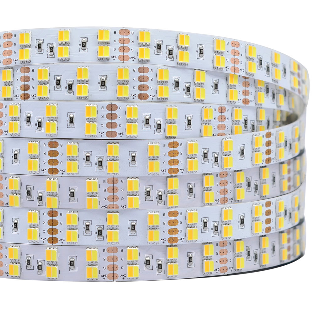 Zweireihige DC12/24V 5050SMD 600LEDs 2in1 flexible CCT-LED-Bandleuchten – Reinweiß + Warmweiß