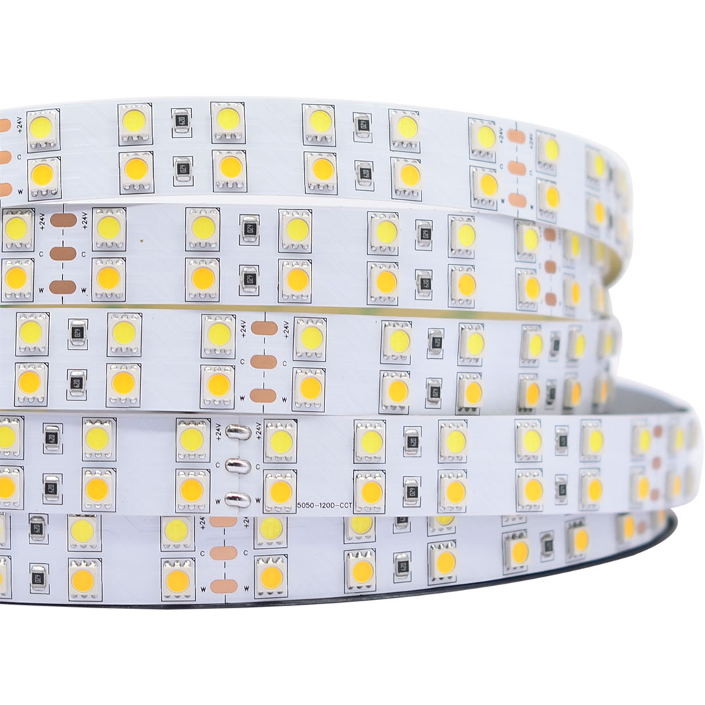 Dvouřadá LED pásková světla DC12V 5050SMD 600LEDs CCT – řada čistě bílá+teplá bílá Super Bright