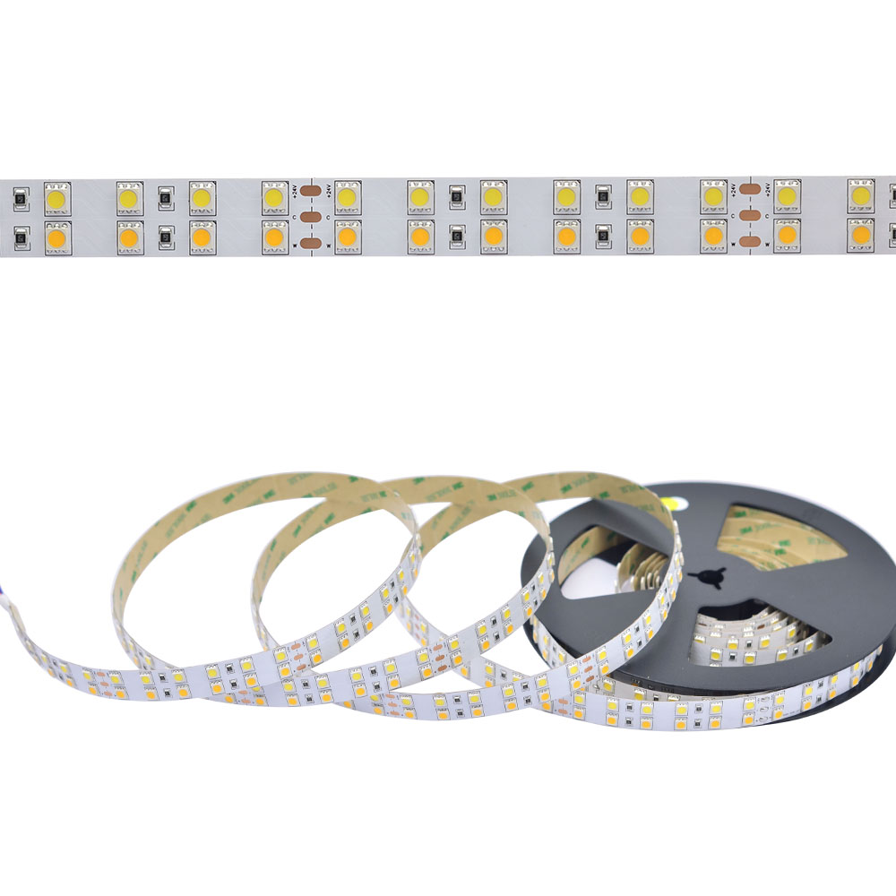 Dvouřadá LED pásková světla DC12V 5050SMD 600LEDs CCT – řada čistě bílá+teplá bílá Super Bright Dvouřadá LED pásková světla DC12V 5050SMD 600LEDs CCT – řada čistě bílá+teplá bílá Super Bright