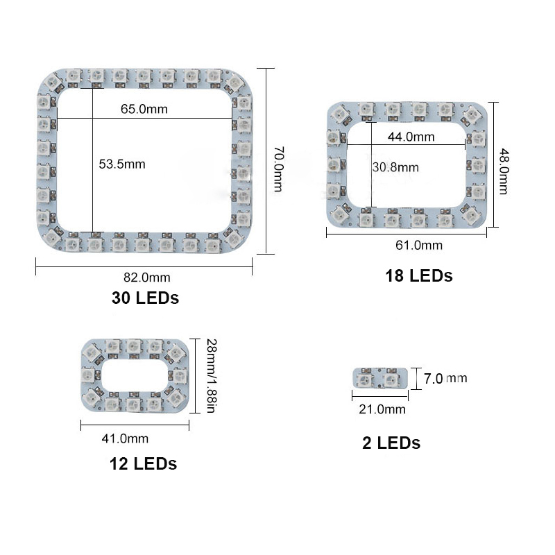 Eingebautes digital adressierbares Vollfarb-LED-Anzeigefeld WS2812B, 62 Pixel rechteckiges Ring-DC5V-flexibles LED-programmiertes Bedienfeld Eingebautes digital adressierbares Vollfarb-LED-Anzeigefeld WS2812B, 62 Pixel rechteckiges Ring-DC5V-flexibles LED-programmiertes Bedienfeld