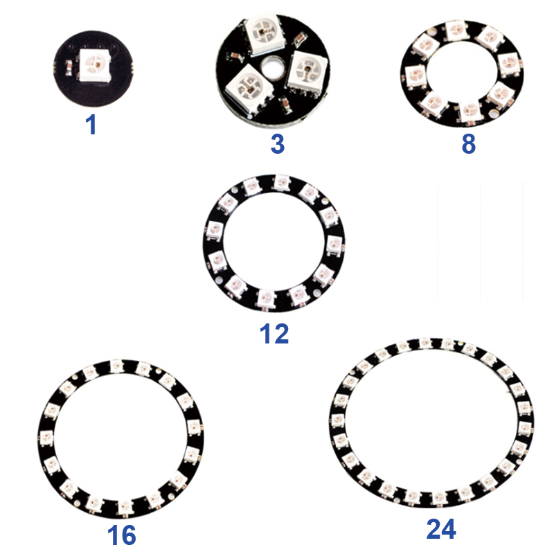 WS2812 1/3/8/12/16/24X5050 RGB Pixel Circle Maker LED s integrovanými ovladači