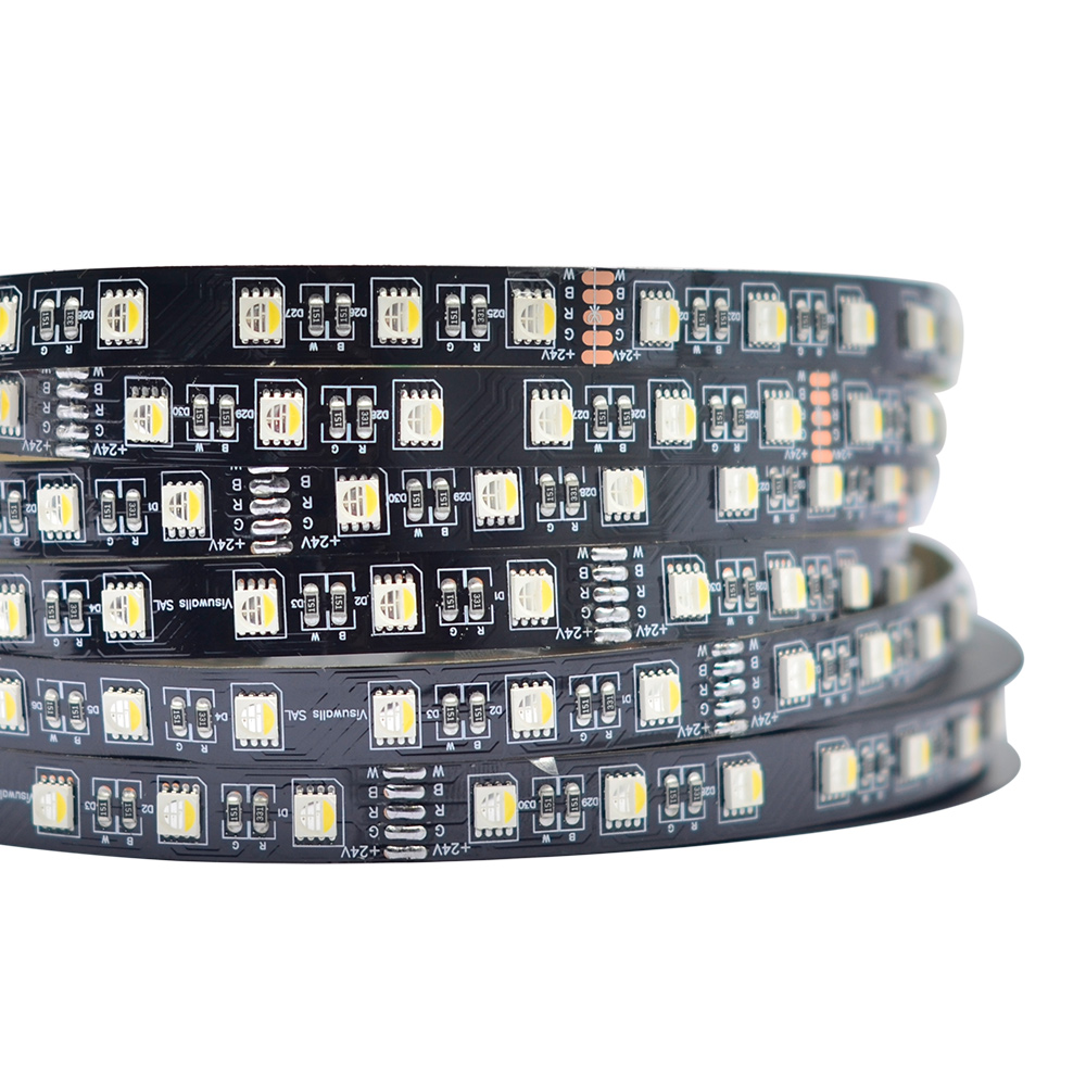 5 m RGBW-LED-Streifen mit Farbwechsel – 12 V/24 V, superhell – schwarze Tafel