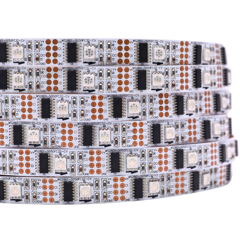 Flexibilní LED pásková světla řady WS2801 DC5V, programovatelné zachycování plné barvy pixelů, vodotěsné volitelné, 160 LED 16.4 stop na kotouč v prodeji Flexibilní LED pásková světla řady WS2801 DC5V, programovatelné zachycování plné barvy pixelů, vodotěsné volitelné, 160 LED 16.4 stop na kotouč v prodeji