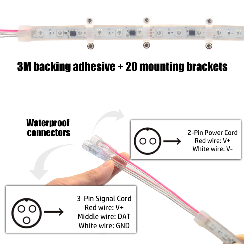 WS2811 DC12/24V 300LEDs Serie Flexible LED-Streifenlichter, adressierbarer, programmierbarer Vollfarbverlauf, wasserdicht für den Außenbereich IP68, 5 m/16.4 Fuß pro Rolle im Angebot WS2811 DC12/24V 300LEDs Serie Flexible LED-Streifenlichter, adressierbarer, programmierbarer Vollfarbverlauf, wasserdicht für den Außenbereich IP68, 5 m/16.4 Fuß pro Rolle im Angebot