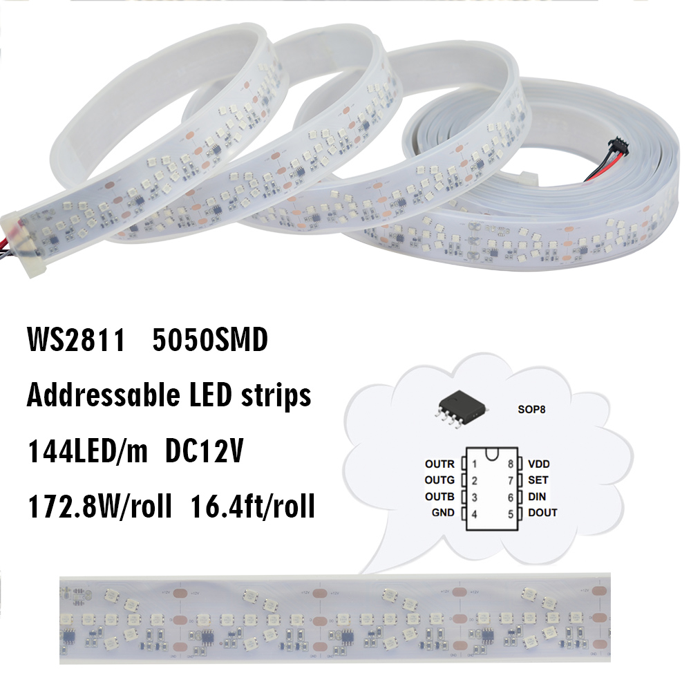 WS2811 adresovatelný Arrow LED světelný pásek 12V - Color Chase - IP67 Vodotěsný WS2811 adresovatelný Arrow LED světelný pásek 12V - Color Chase - IP67 Vodotěsný