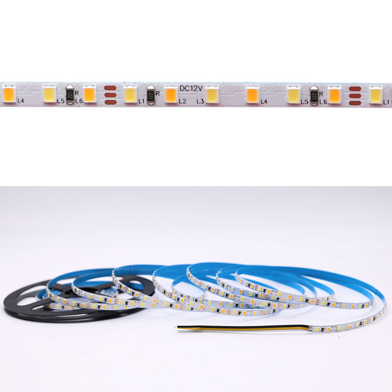 Úzké 12V SMD2835 CCT měkké bílé + zářivě bílé stmívatelné LED pásky 120LED/m Úzké 12V SMD2835 CCT měkké bílé + zářivě bílé stmívatelné LED pásky 120LED/m