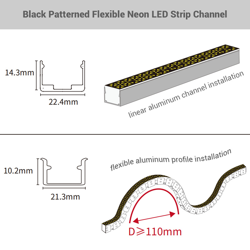 20x10mm Black Patterned Flexible Neon LED Strip Channel For 12mm LED Strip 20x10mm Black Patterned Flexible Neon LED Strip Channel For 12mm LED Strip