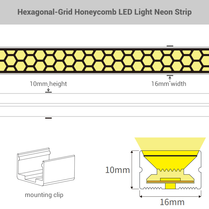 16x10mm Honeycomb LED Light Neon Strip Flex Housing For 12mm LED Tape 16x10mm Honeycomb LED Light Neon Strip Flex Housing For 12mm LED Tape