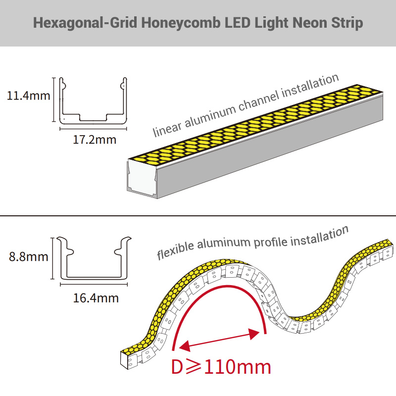 16x10mm Honeycomb LED Light Neon Strip Flex Housing For 12mm LED Tape 16x10mm Honeycomb LED Light Neon Strip Flex Housing For 12mm LED Tape