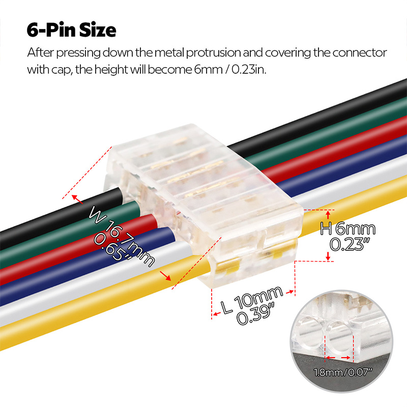 10 ks průhledných 6kolíkových elektrických prodlužovacích konektorů pro kabel 20 až 24 AWG 10 ks průhledných 6kolíkových elektrických prodlužovacích konektorů pro kabel 20 až 24 AWG