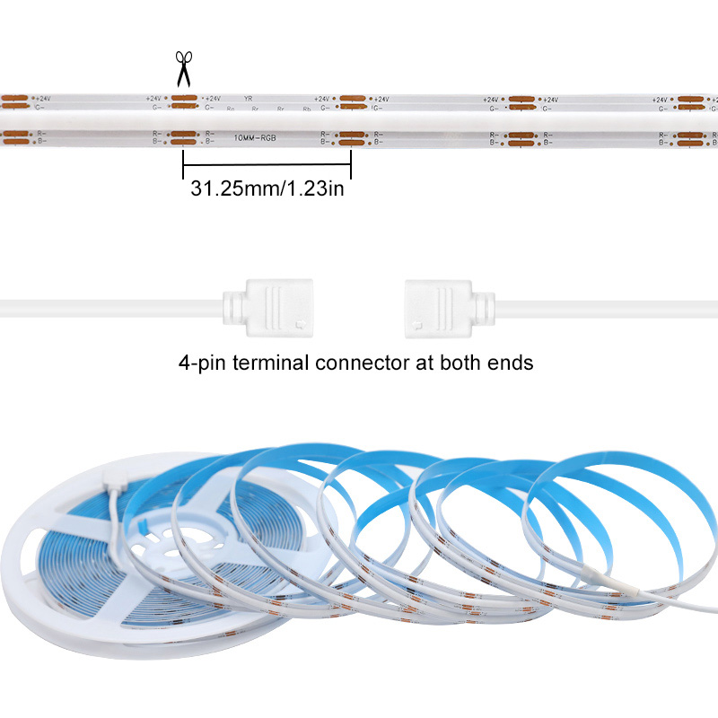 10m kontinuální změna barvy 10mm FCOB LED pásek RGB 24V 6720 čipy