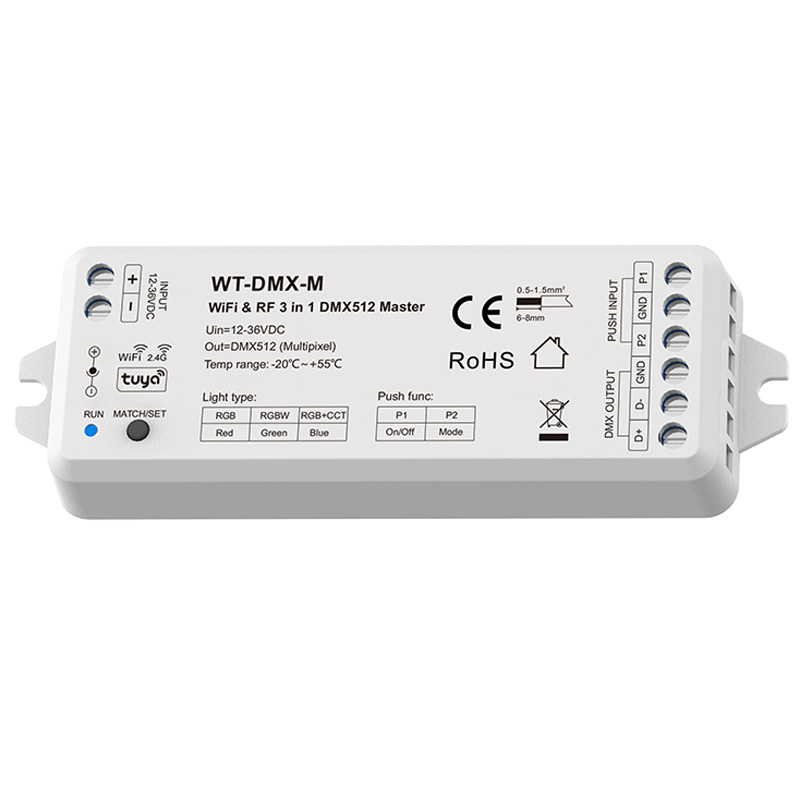 WT-DMX-M bezdrátový ovladač 3v1 RGB RGBW RGBWW LED WiFi DMX512 WT-DMX-M bezdrátový ovladač 3v1 RGB RGBW RGBWW LED WiFi DMX512
