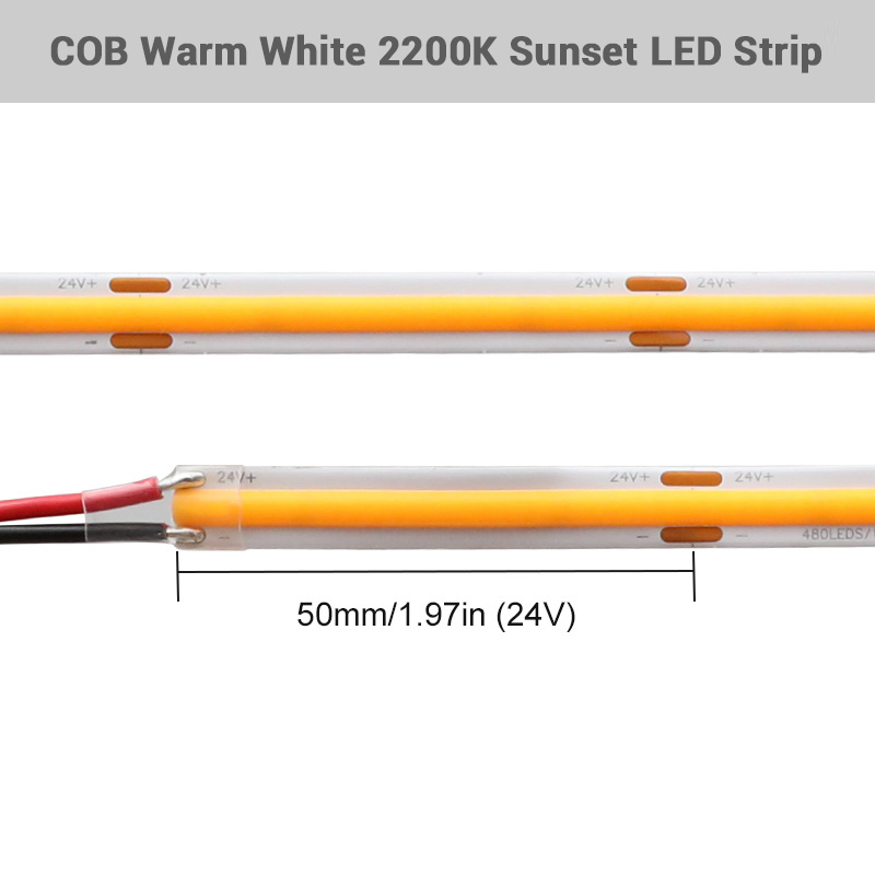 12V & 24V COB Warm White 2200K Sunset LED Lighting Strip Flexible 12V & 24V COB Warm White 2200K Sunset LED Lighting Strip Flexible