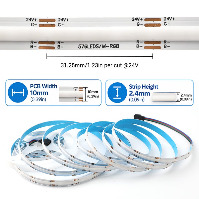 Low Voltage DC 12V 24V RGB Cob Strip Light Cuttable Connectable 576 LEDs Low Voltage DC 12V 24V RGB Cob Strip Light Cuttable Connectable 576 LEDs