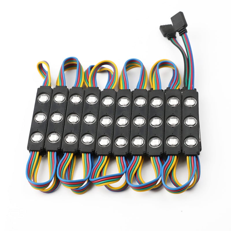 12V Color Changing RGB 3-LED Black Modular Lens Light String