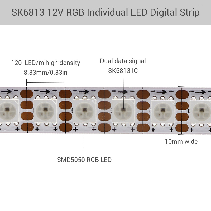 12V SK6813 Dual Data 600 Pixels 5050 RGB Individual LED Digital Strip Reel 12V SK6813 Dual Data 600 Pixels 5050 RGB Individual LED Digital Strip Reel
