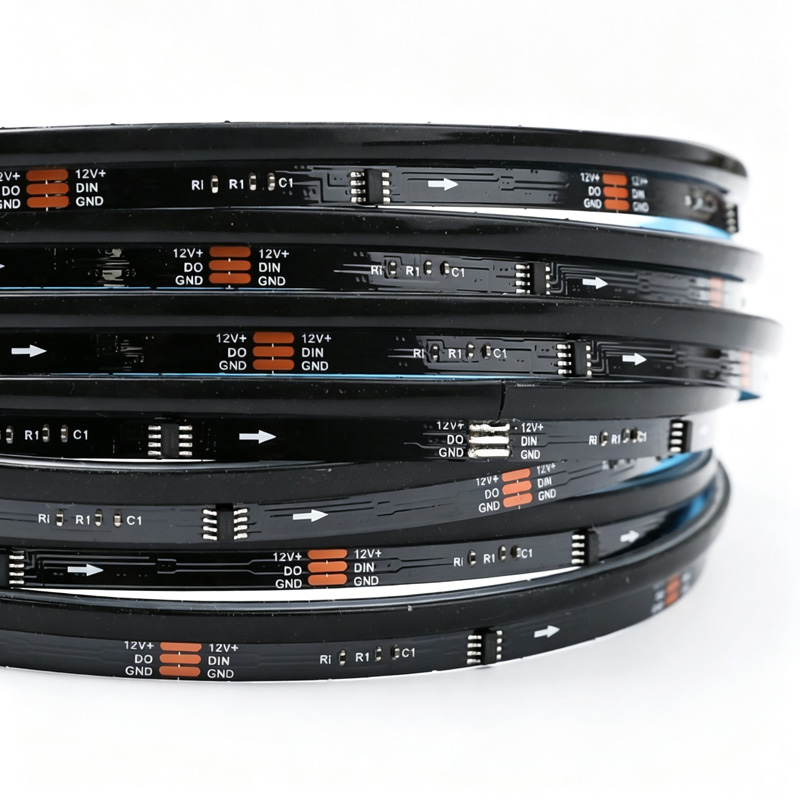 12V WS2811F Black RGB Continuous Edge-lit Cob LED Strip 80 Pixels 12V WS2811F Black RGB Continuous Edge-lit Cob LED Strip 80 Pixels