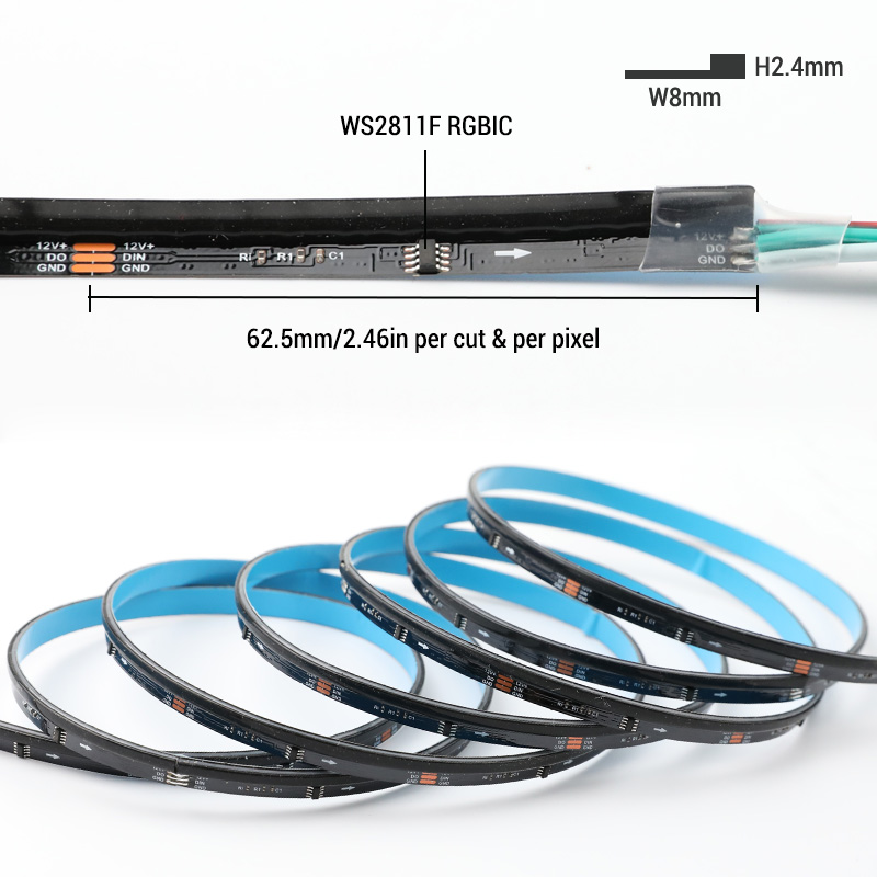 12V WS2811F Black RGB Continuous Edge-lit Cob LED Strip 80 Pixels 12V WS2811F Black RGB Continuous Edge-lit Cob LED Strip 80 Pixels