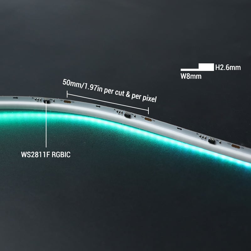 12V WS2811F Dotless Side Glow RBG Cob Edge Lighting Tape 100 Pixels 12V WS2811F Dotless Side Glow RBG Cob Edge Lighting Tape 100 Pixels