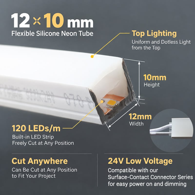 Top View 12x10mm DC24V Cut Anywhere Cabinet LED Solderless Soft White Neon Tape Lights Top View 12x10mm DC24V Cut Anywhere Cabinet LED Solderless Soft White Neon Tape Lights