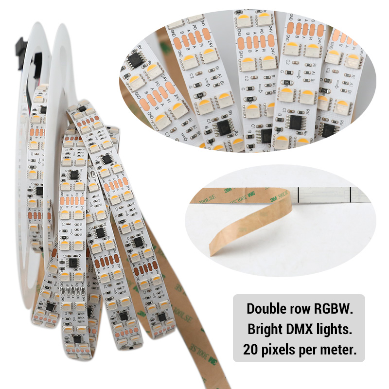 Double Row DMX RGBW LED Strip DC24V 15mm 600LEDs 16.4ft Double Row DMX RGBW LED Strip DC24V 15mm 600LEDs 16.4ft