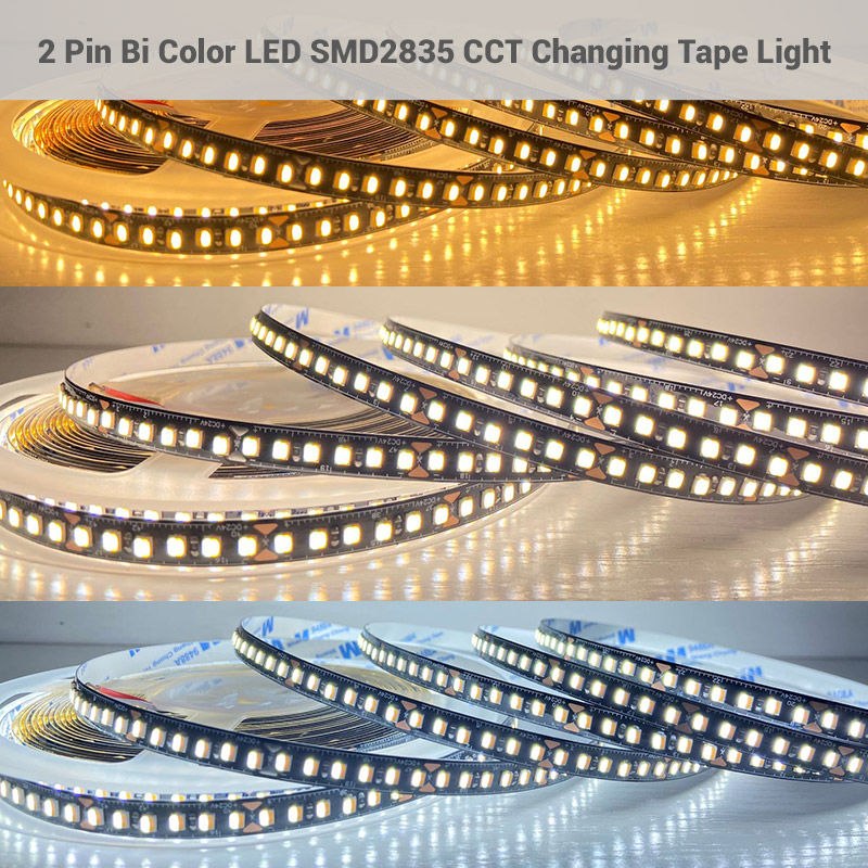 Long 2 Pin Bi Color LED SMD2835 CCT Changing 8mm Black Board Tape Light 10M Long 2 Pin Bi Color LED SMD2835 CCT Changing 8mm Black Board Tape Light 10M