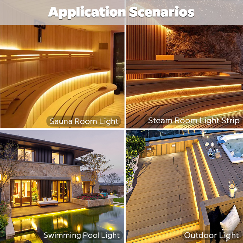 24V Heat Tolerant Sauna IP68 LED Strip Lights 32ft No Voltage Drop 24V Heat Tolerant Sauna IP68 LED Strip Lights 32ft No Voltage Drop