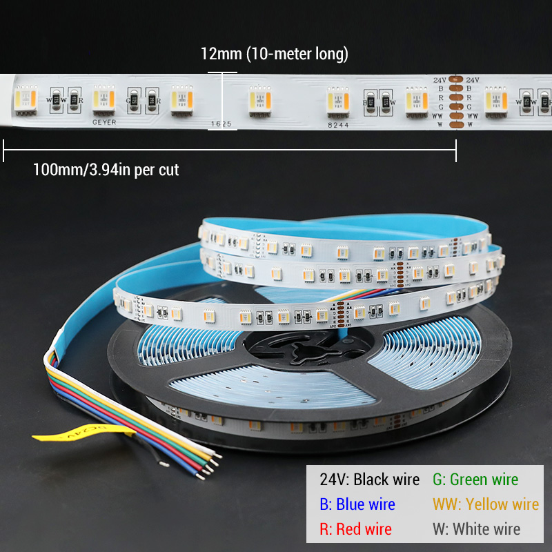RGBCCT 5in1 LED Color Changing Lights - 12mm 24V Long LED Light Strips - No Voltage Drop 32.8ft-49.2ft RGBCCT 5in1 LED Color Changing Lights - 12mm 24V Long LED Light Strips - No Voltage Drop 32.8ft-49.2ft