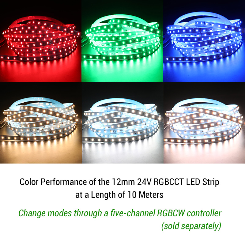 RGBCCT 5in1 LED Color Changing Lights - 12mm 24V Long LED Light Strips - No Voltage Drop 32.8ft-49.2ft RGBCCT 5in1 LED Color Changing Lights - 12mm 24V Long LED Light Strips - No Voltage Drop 32.8ft-49.2ft