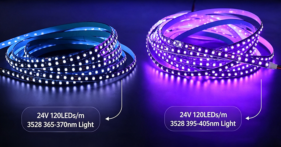 24V 3528 UV Light Versus: 365-370nm vs 395-405nm