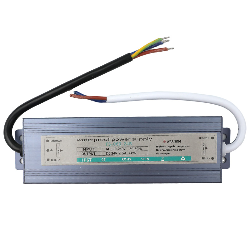 60W2.5A DC24V Constant Voltage Outdoor Waterproof IP67 Switching LED Driver Transformer Power Supply For LED Light Strips