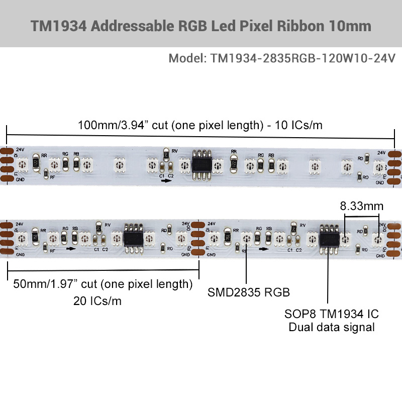 24VDC TM1934 2835 Bright Addressable RGB Led Pixel Ribbon 10mm 24VDC TM1934 2835 Bright Addressable RGB Led Pixel Ribbon 10mm