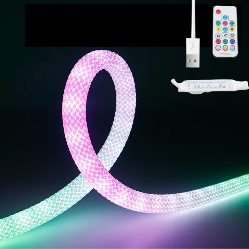 360° tkané 5V WS2812b digitální RGB LED neonové lanové světlo sada 16 stop D20