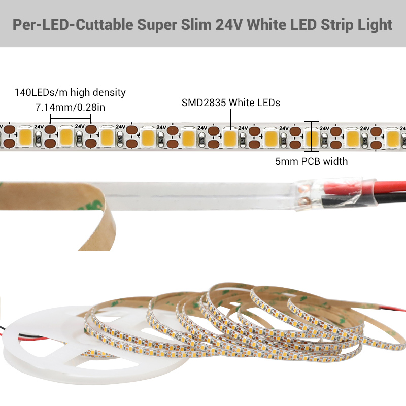 5mm Narrow 700LEDs Density Per LED Cuttable 24V 2835 LED Strip 5mm Narrow 700LEDs Density Per LED Cuttable 24V 2835 LED Strip