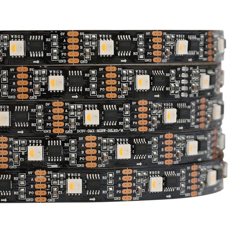 5V Individually Addressable RGBW DMX Controlled LED Tape Breakpoint Resume Black PCB