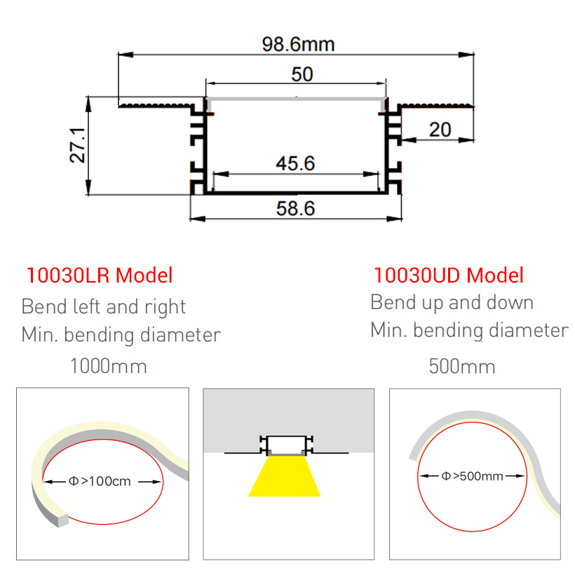 8FT Trimless Mud-in LED Channel - 2" Linear & Flexible Light 8FT Trimless Mud-in LED Channel - 2" Linear & Flexible Light