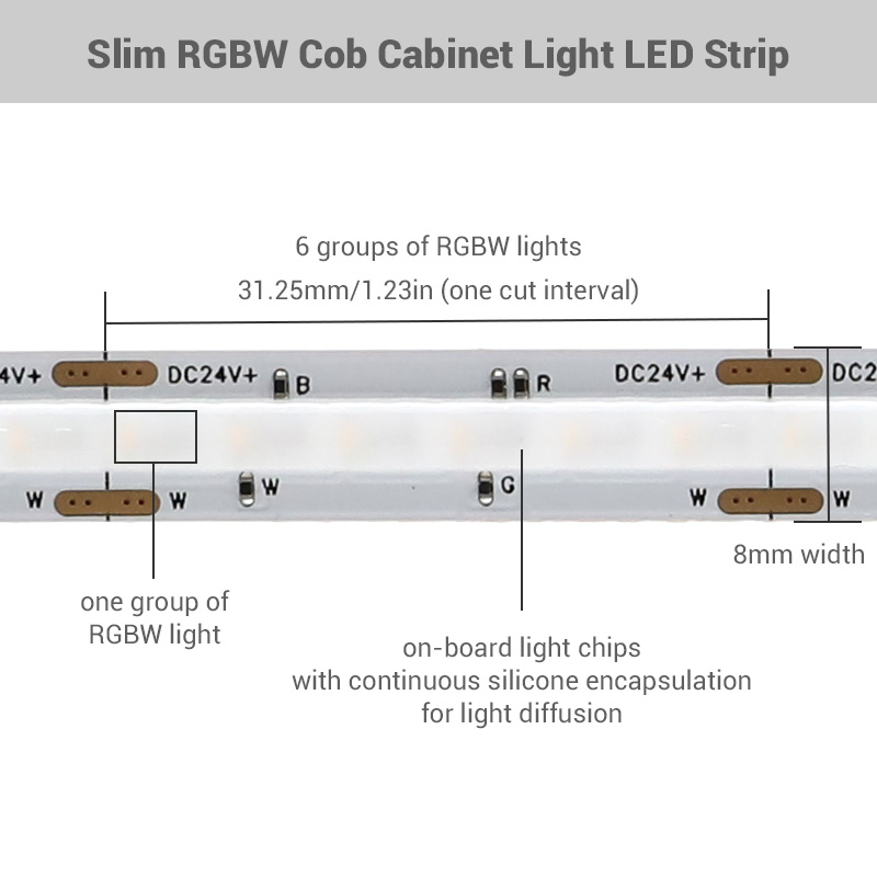 Small 8mm RGBW Cob Under Cabinet Lighting 24V LED Color Changing Closet Light Strip Small 8mm RGBW Cob Under Cabinet Lighting 24V LED Color Changing Closet Light Strip