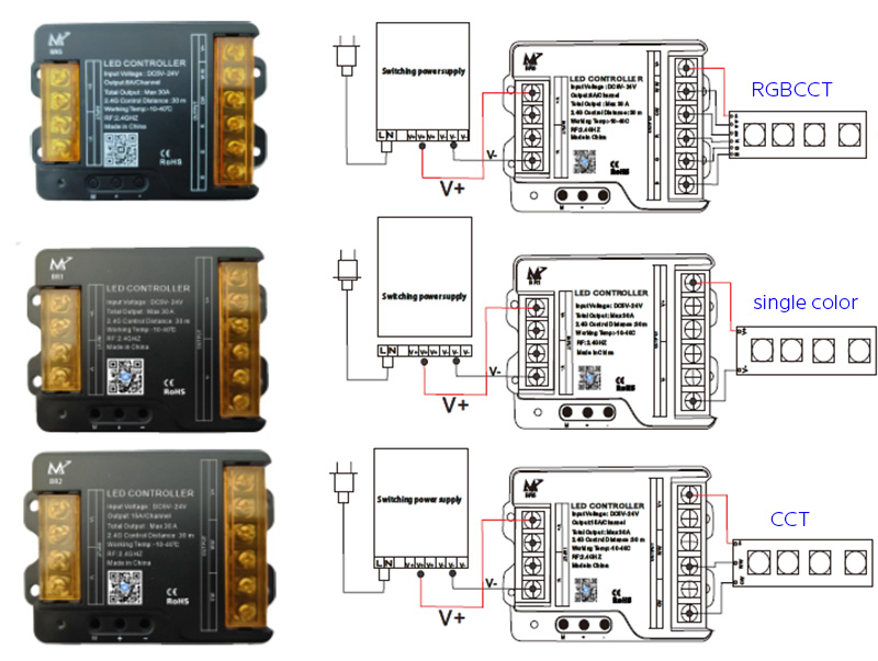 BR5 5 to 24VDC Wireless RF Remote LED Light Controller Bluetooth Diagram